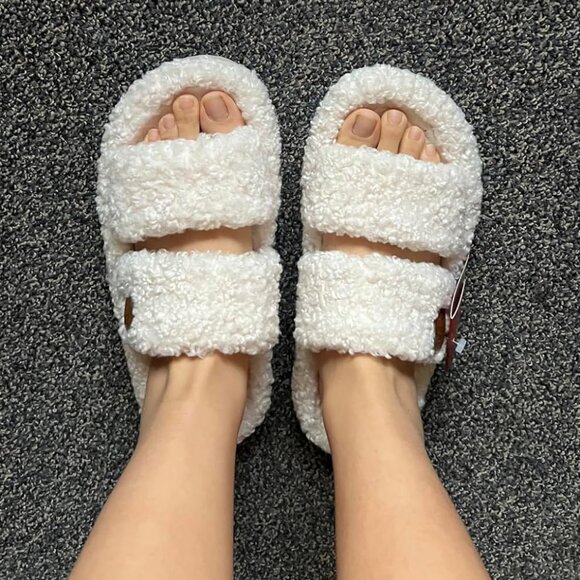Women's Vanilla-Ice Fuzzy Open-toe Slippers Soft Comfy Foam Indoor House Shoes - Picture 1 of 10